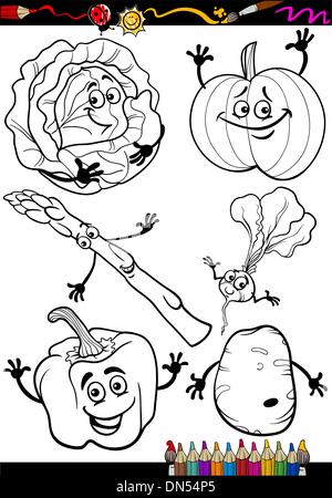 cartoon vegetables set for coloring book Stock Vector