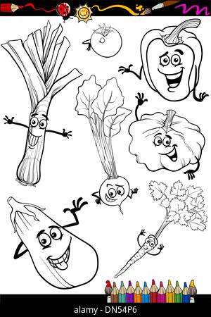 cartoon vegetables set for coloring book Stock Vector
