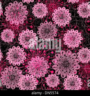 Dark seamless pattern with pink flowers Stock Vector