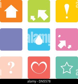 Vector icon set isolated on white background Arrows left right up question mark exclamation mark heart drop butterfly and star Stock Vector