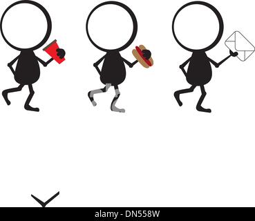 stick figure man active with items in hand Stock Vector