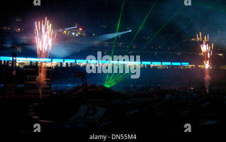 Feb 21, 2009 - Atlanta, Georgia, USA - Fireworks and lasers mark the start of the Monster Energy Drink, AMA Supercross in the Georgia Dome. (Credit Image: © Timothy L. Hale/ZUMA Press) Stock Photo
