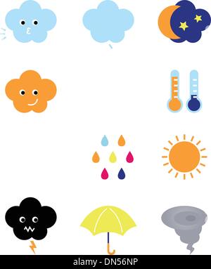 Weather cast cute elements set isolated on white Stock Vector