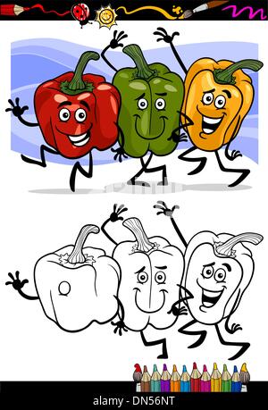 vegetables group cartoon for coloring book Stock Vector