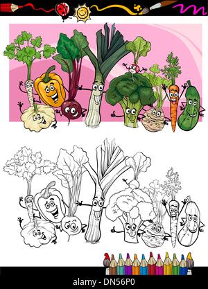 funny vegetables cartoon for coloring book Stock Vector