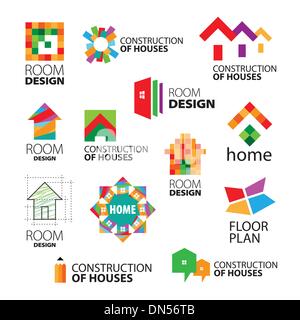 Collection of vector logos construction and repair of buildings Stock Vector