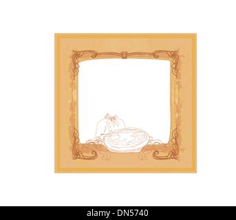 chef with pizza , vintage card Stock Vector