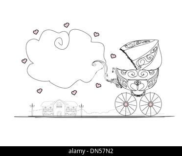 vintage Baby stroller , retro card Stock Vector