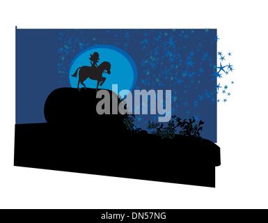 girl on the horse on top of the mountain Stock Vector