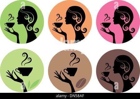 woman drinking coffee and tea, vector Stock Vector