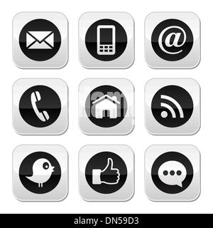 Contact, web, blog and social media buttons - twitter, facebook, rss Stock Vector