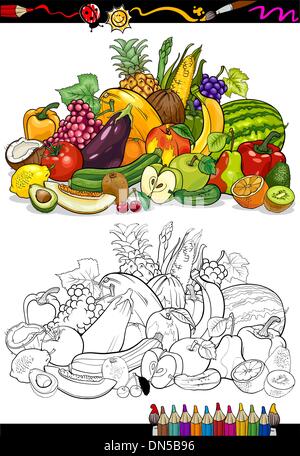 fruits and vegetables for coloring book Stock Vector