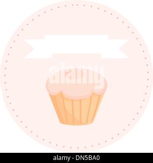 Sweet retro vector cupcake muffin on pink background with white place for your own text. Stock Vector