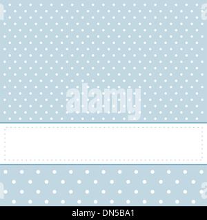 Blue vector card or invitation for birthday or baby shower party with sweet vintage white polka dots. Stock Vector