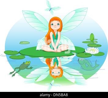 Fairy observes for flying butterfly Stock Vector