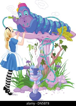 Alice and Blue Caterpillar Stock Vector