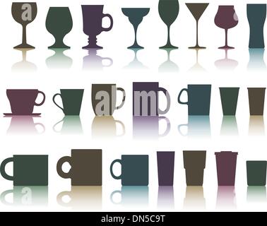set of cups, mugs and glasses Stock Vector