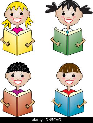 children holding books Stock Vector