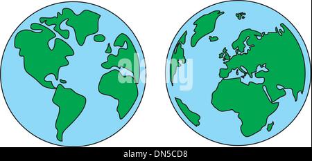 Vector world globe icon isolated on white background. Green and blue Planet Earth symbol hand drawn illustration Stock Vector