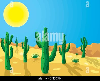 vector cactus in desert Stock Vector