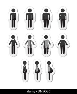 Man and women body icons - slim, fat, obese, thin Stock Vector