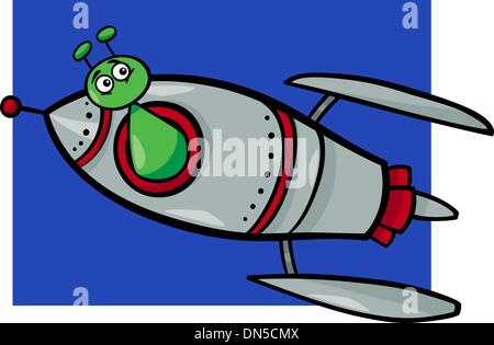alien in rocket cartoon illustration Stock Vector