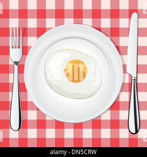 vector fried egg on a plate whith fork and knife Stock Vector