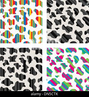 vector set of abstract colorful cow skin texture Stock Vector