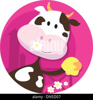 Happy cow character with bell - farm animal Stock Vector
