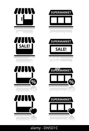Single shop / store, supermarket vector icons set Stock Vector