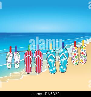 Flip flops on the beach Stock Vector