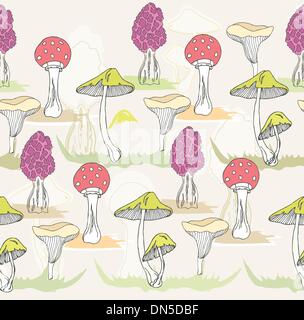 Abstract cute seamless colorful mushroom pattern. Stock Vector