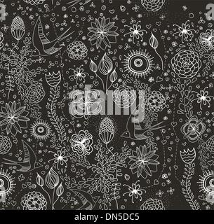 seamless cute pattern with flowers and swallows. Stock Vector