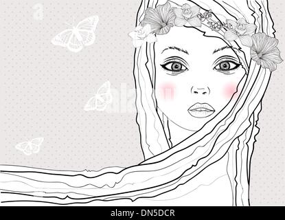 young teen girl and flowers in her hair Stock Vector