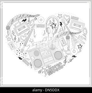 Heart from hand drawn music elements. Stock Vector