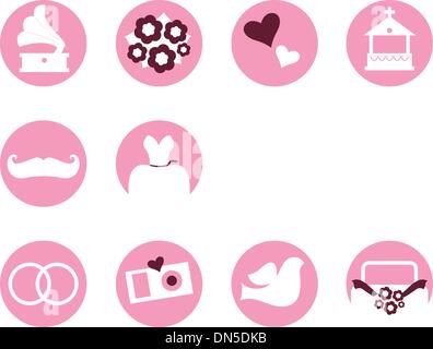 Wedding icons in retro style isolated on white ( pink ) Stock Vector
