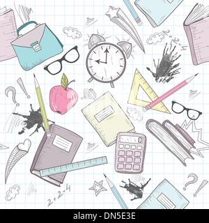 Cute school abstract pattern. Seamless pattern with alarm clock, Stock Vector