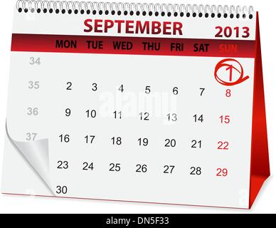 icon calendar for September 1 Stock Vector
