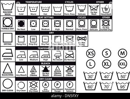 textile care symbols, vector set Stock Vector