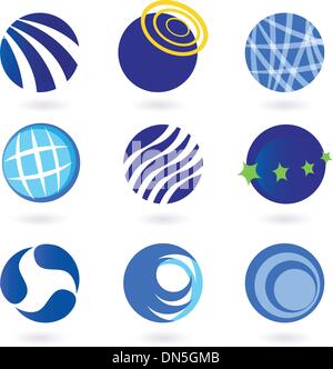 Abstract globes, spheres, circles earth vector icons - blue Stock Vector