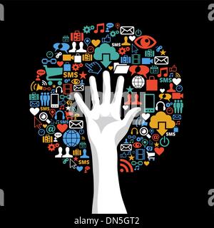 Social media networks hand concept tree Stock Vector