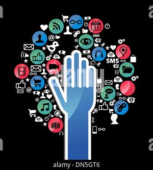 Social media networks hand concept tree Stock Vector