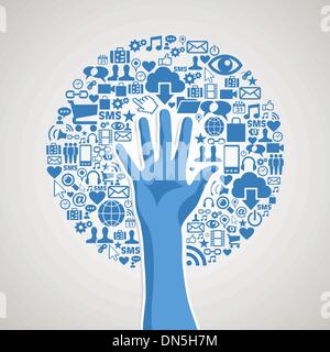 Social media networks hand concept tree Stock Vector
