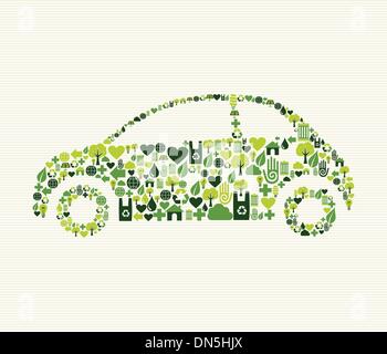 Green car with icons Stock Vector