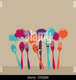 Happy social media kitchen set Stock Vector
