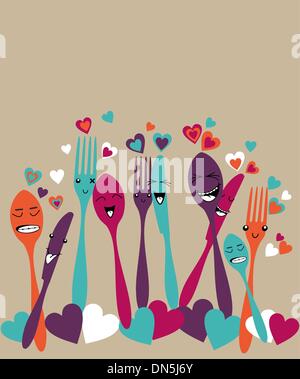 Happy kitchen silverware cartoon set Stock Vector