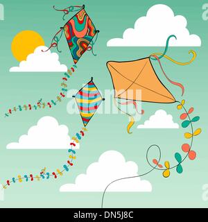 Colorful flying kites Stock Vector
