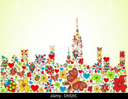 Spring time city skyline background Stock Vector