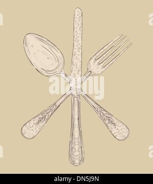 Hand drawn silverware design set Stock Vector