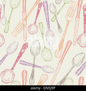 Hand drawn cutlery seamless pattern Stock Vector